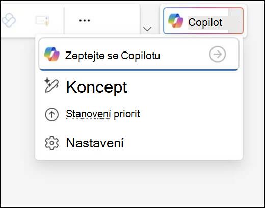 Nabídka Copilot v Outlooku.