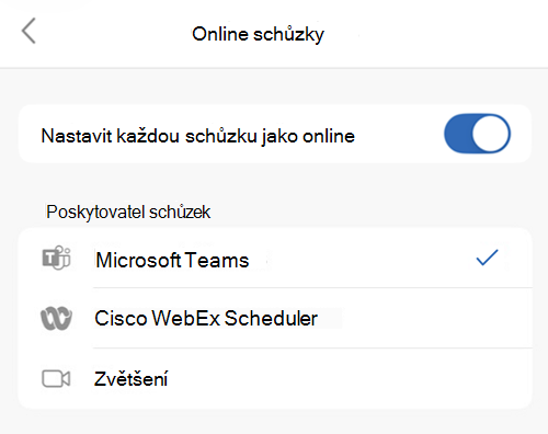 Výběr výchozího poskytovatele v Outlooku v iOS