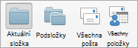 Zobrazuje možnosti hledání v Poště.