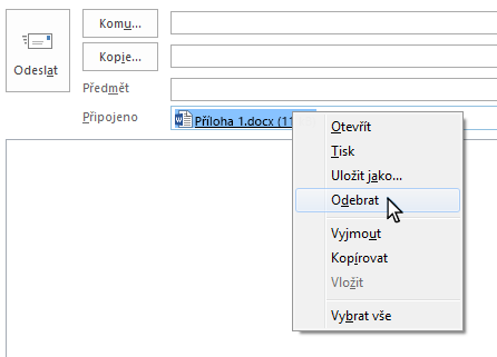 Možnost pro odebrání je v nabídce zobrazené po kliknutí pravým tlačítkem myši.