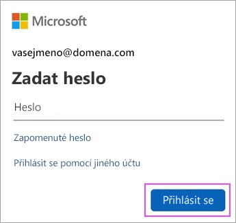 Zadejte svoje heslo pro Outlook.com.