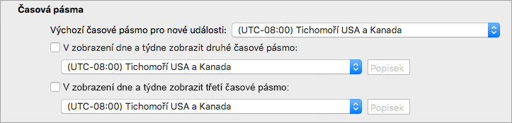 Zobrazuje druhé a třetí časové pásmo v předvolbách Calendar