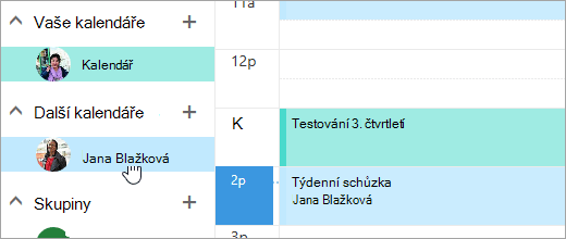 Snímek obrazovky se sdíleným kalendářem