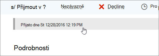 Snímek obrazovky s informací o přijetí události kalendáře