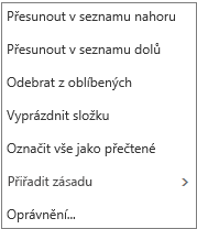 Snímek obrazovky s kontextovou (klávesovou) nabídkou, která se zobrazí, když kliknete pravým tlačítkem myši na doručenou poštu