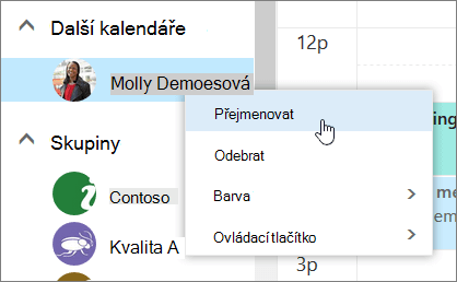 Snímek obrazovky s místní nabídkou Jiné kalendáře