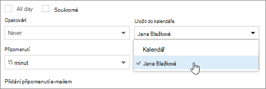 Snímek obrazovky s nabídkou Uložit do kalendáře
