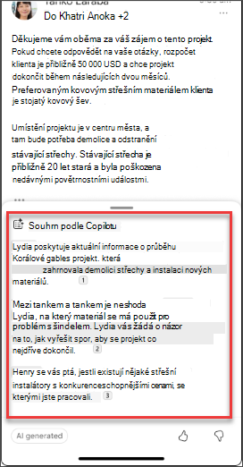 Souhrn e-mailu od Copilotu v iOSu a Androidu