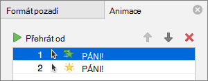 Nastavení možností animace v podokně vlastností