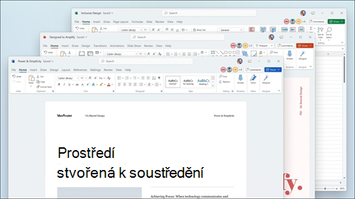Word, Excel a PowerPoint se na pásu karet zobrazují s vizuálními aktualizacemi a zaoblenými rohy, aby odpovídaly uživatelskému rozhraní Windows 11.
