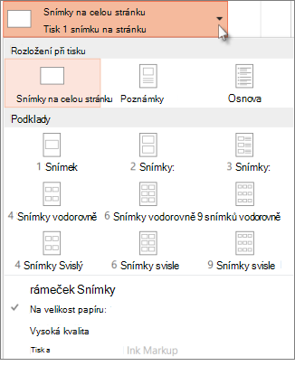 Výběr rozložení při tisku