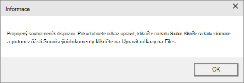 Zobrazuje chybu propojeného souboru v PowerPointu.