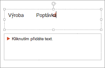 Zobrazuje přidání textu do textového pole v PowerPointu.