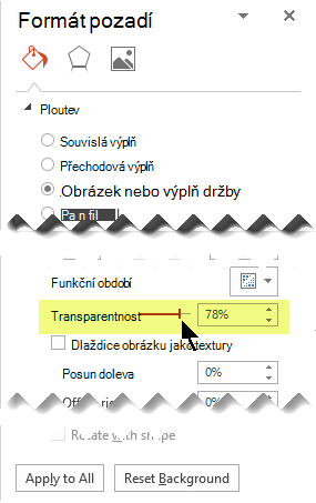 Úprava obrázku přetažením jezdce průhlednosti