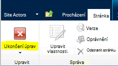 Tlačítko Ukončit úpravy na kartě Stránka