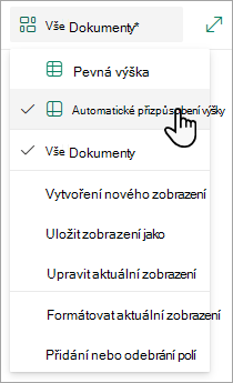 V režimu zobrazení mřížky uvidíte možnosti Pevná výška a Přizpůsobit výšku.
