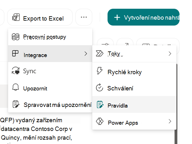Snímek obrazovky s vytvořením pravidla pro automatizaci seznamu v SharePointu