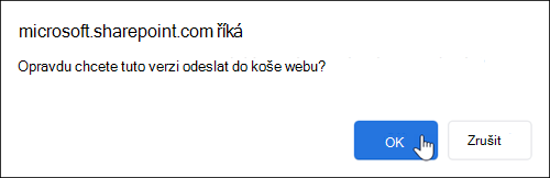 Dialogové okno pro potvrzení verze souboru