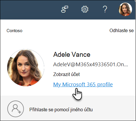 Pokud chcete přejít do profilu, vyberte obrázek a potom vyberte O mně.