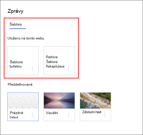 Obrázek výběru šablony stránky webu oddělení