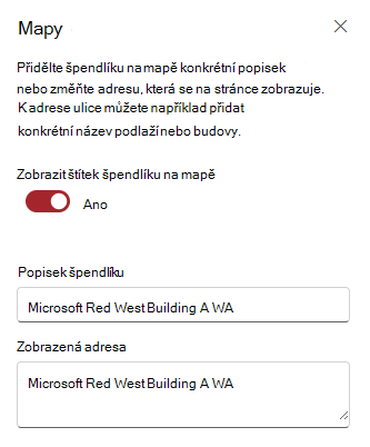 Úprava štítku a adresy špendlíku