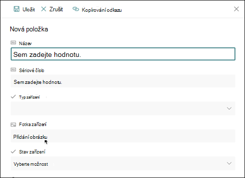 Sloupec obrázku Nová položka