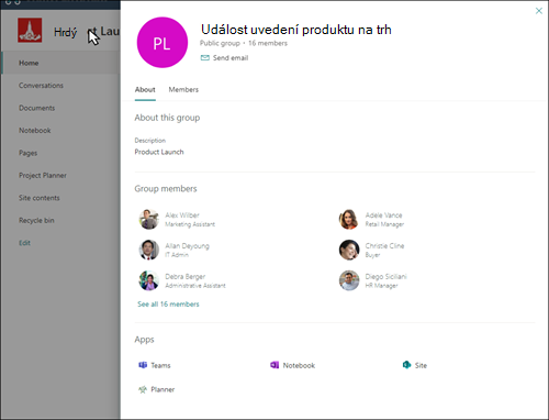 Přístup ke skupinové kartě M365