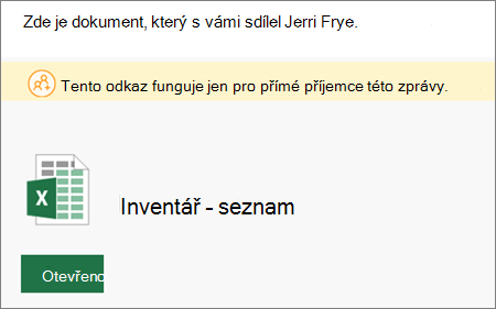 Ukázkové e-mailové oznámení o sdíleném souboru SharePointu