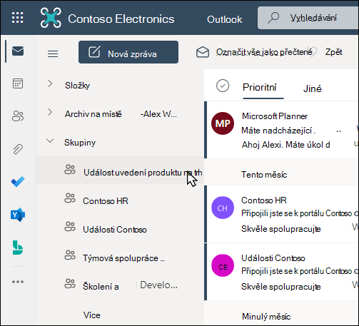 Skupiny Microsoft 365 v Outlooku
