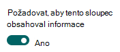 Nastavení sloupce vyžadujícího informace.