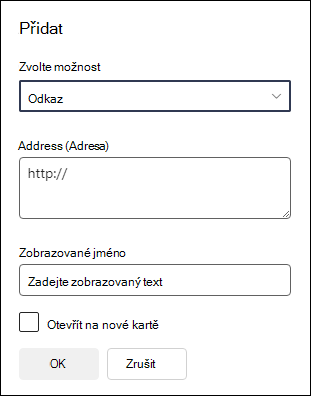 Přidání odkazu do navigační nabídky na týmovém webu