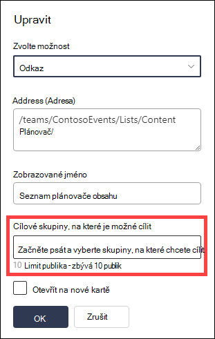 Zvýrazněné cílové skupiny do cílového pole