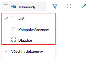 Můžete si vybrat ze zobrazení seznamu, kompaktního seznamu nebo dlaždic.