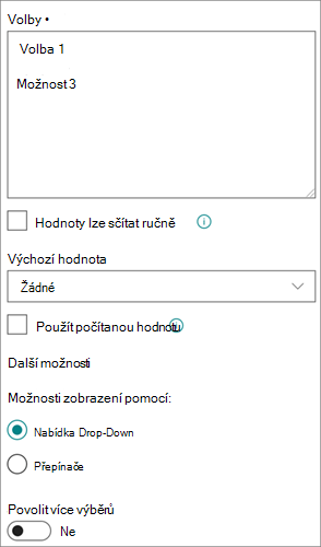 Možnosti pro sloupce voleb v moderním prostředí