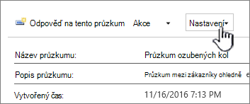 Tlačítko Nastavení průzkumu v horní části zobrazení celkového průzkumu