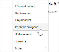 Možnost Přidat do navigace ze záznamu stránek