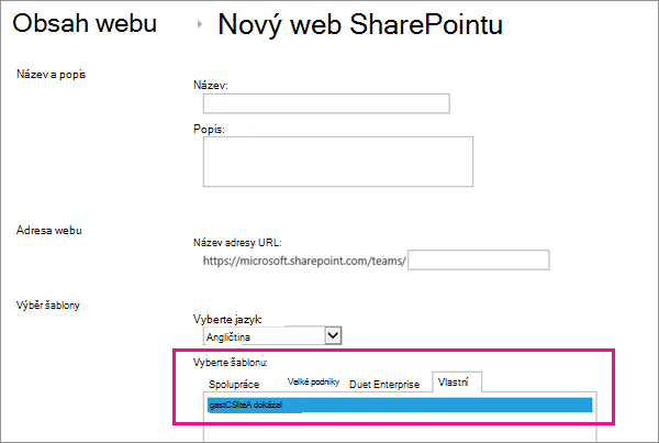 Top part of Create Site Dialog