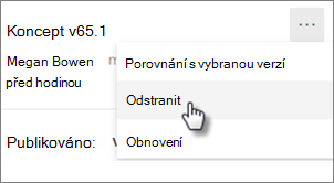 Příkaz Odstranit verzi