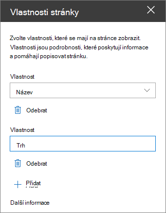 Podokno webové části Vlastnosti stránky