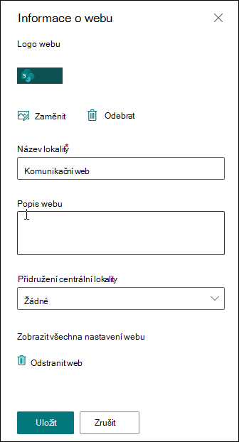 Panel informací webu SharePoint