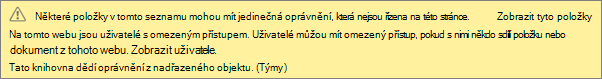 Obrázek znázorňující zprávu pro jedinečná oprávnění seznamu nebo knihovny