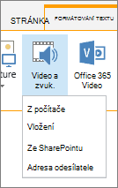Tlačítko Vložit video nebo zvuk na pásu karet pro úpravy