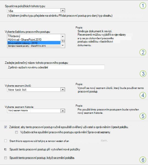 První stránka přidružovacího formuláře s číslovanými popisky