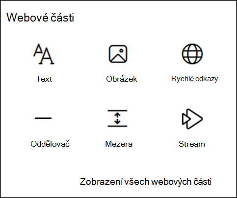 Webové části v sadě nástrojů