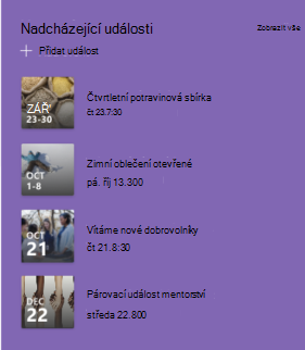 Snímek obrazovky webové části Události