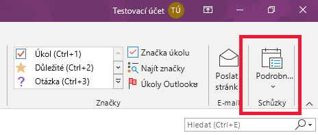 Podrobnosti schůzky na pásu karet v Outlooku