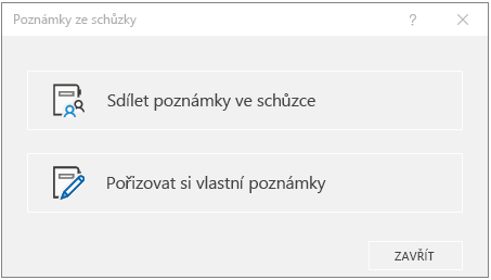 Dialogové okno Poznámky ze schůzky v Outlooku