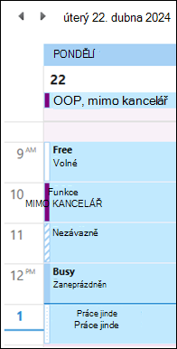 Tlačítko mimo kancelář v barvě kalendáře aplikace Outlook Kalendář před aktualizací