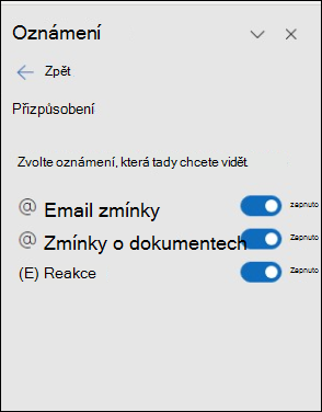 Podokno nastavení oznámení Outlooku