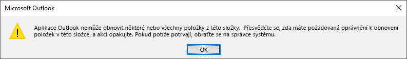Chyba při obnovování odstraněných položek